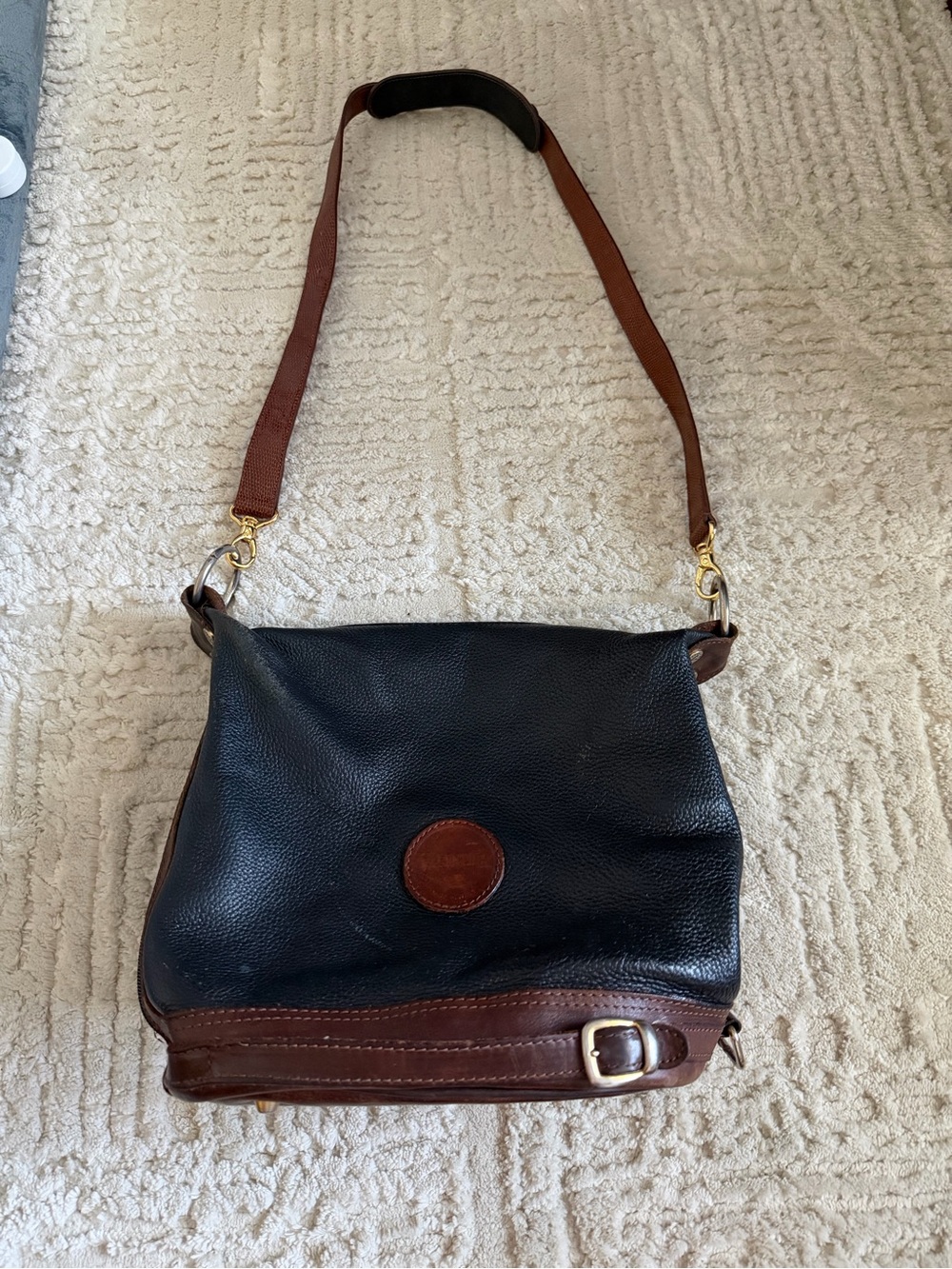 Valentina Vintage Black and Brown Leather Crossbody Bag